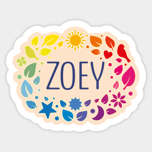 Zoey name with colorful leaves Sticker